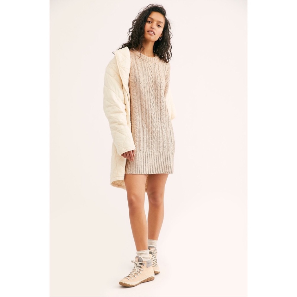Free People Good As Gold Cable Knit Tunic Sweater Dress